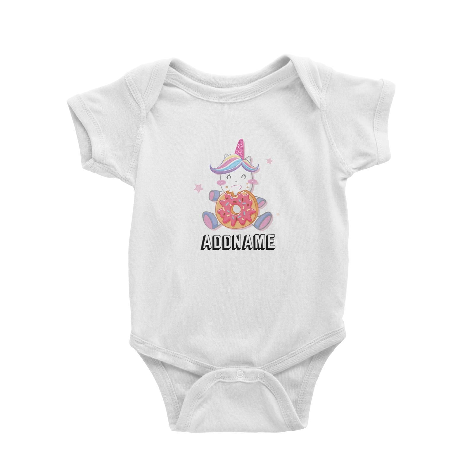 Birthday Unicorn Happy Eating Donut Addname Baby Romper