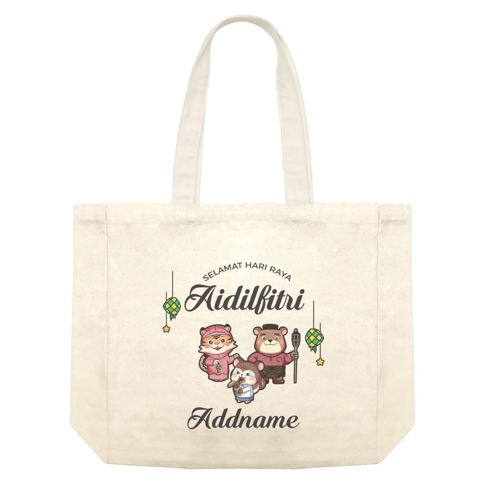 Raya Cute Animals Family With Sister Squirrel Wishes Selamat Hari Raya Aidilfitri Shopping Bag