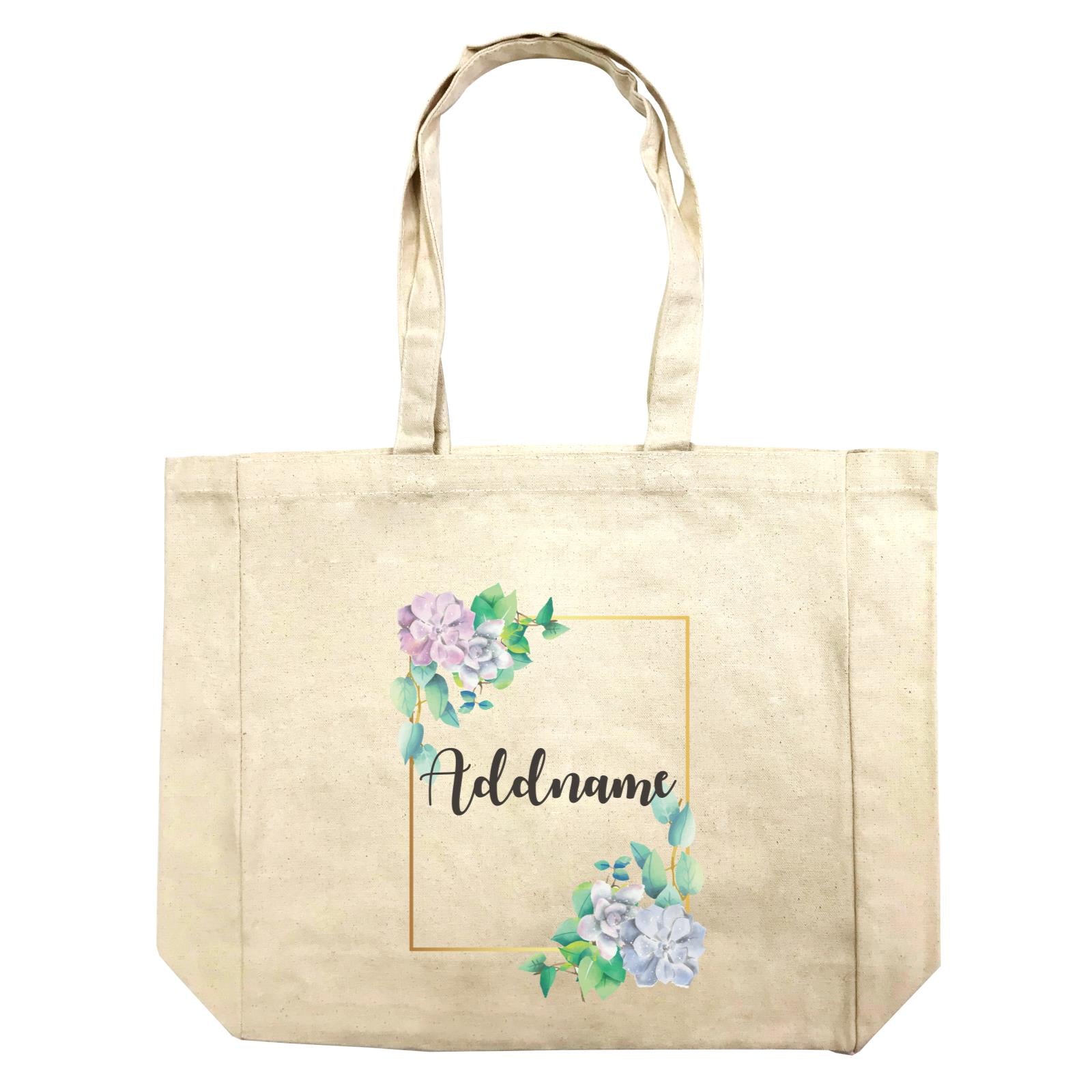 Floral Modern Blue Flowers With Frame Addname Shopping Bag
