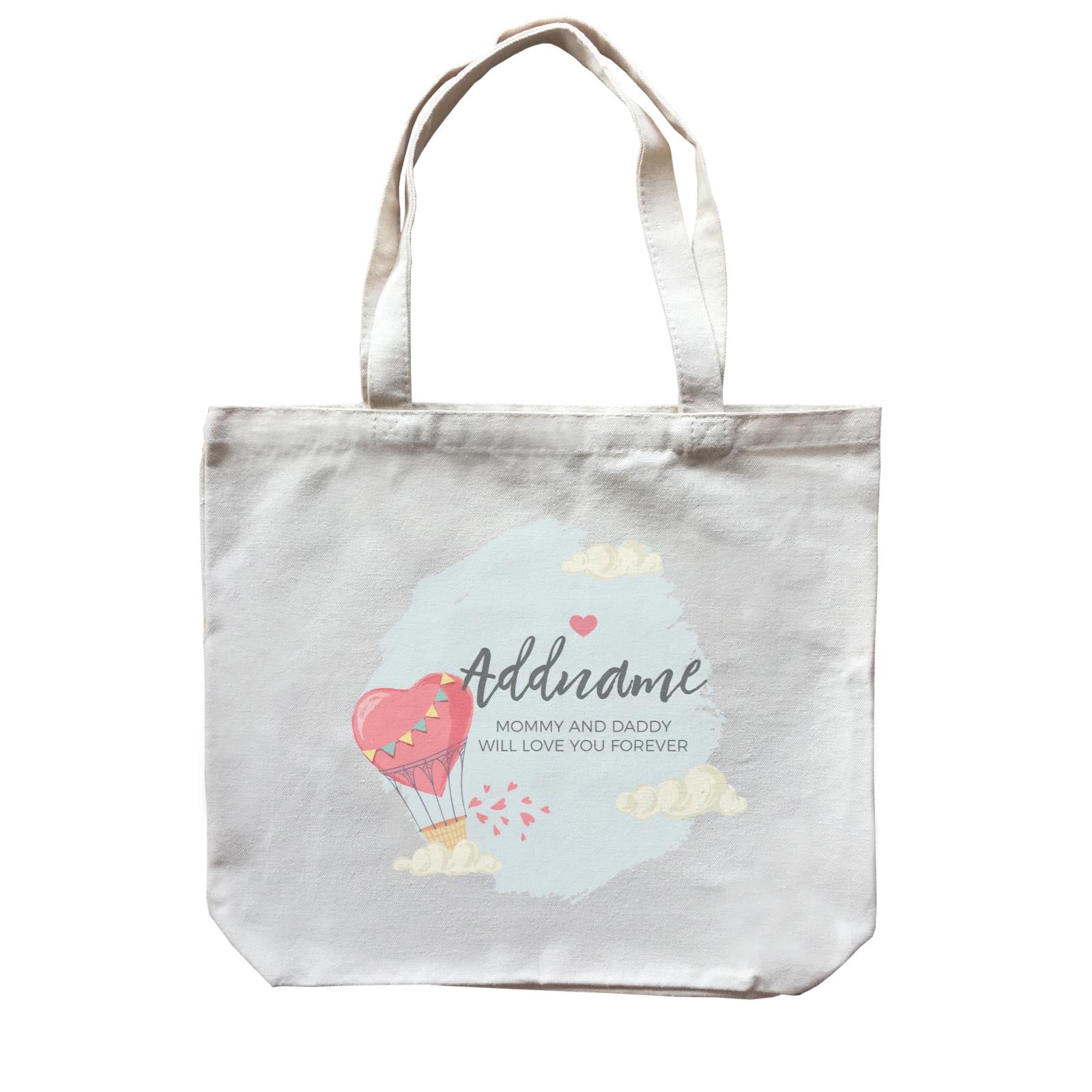 Heart Shaped Hot Air Balloon with Hearts and Clouds Personalizable with Name and Text Canvas Bag