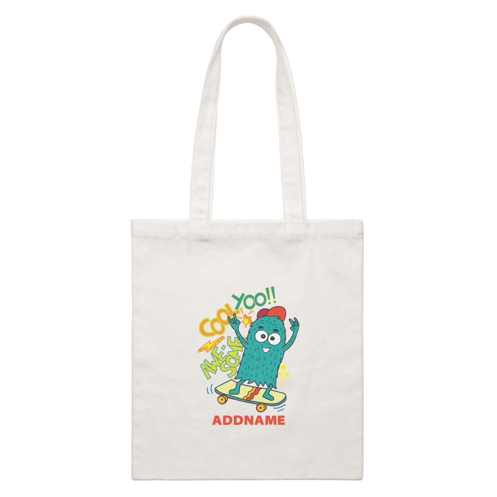 Cool Cute Monster Cool Yoo Awesome Skateboard Monster Addname White Canvas Bag
