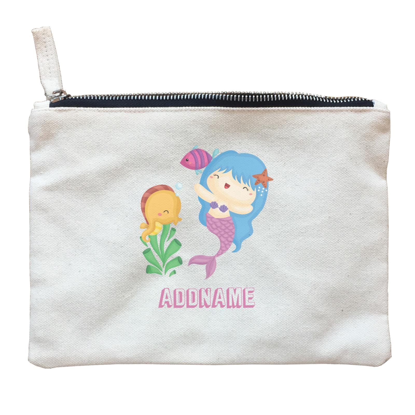 Birthday Mermaid Blue Hair Mermaid Playing With Seahorse Addname Zipper Pouch