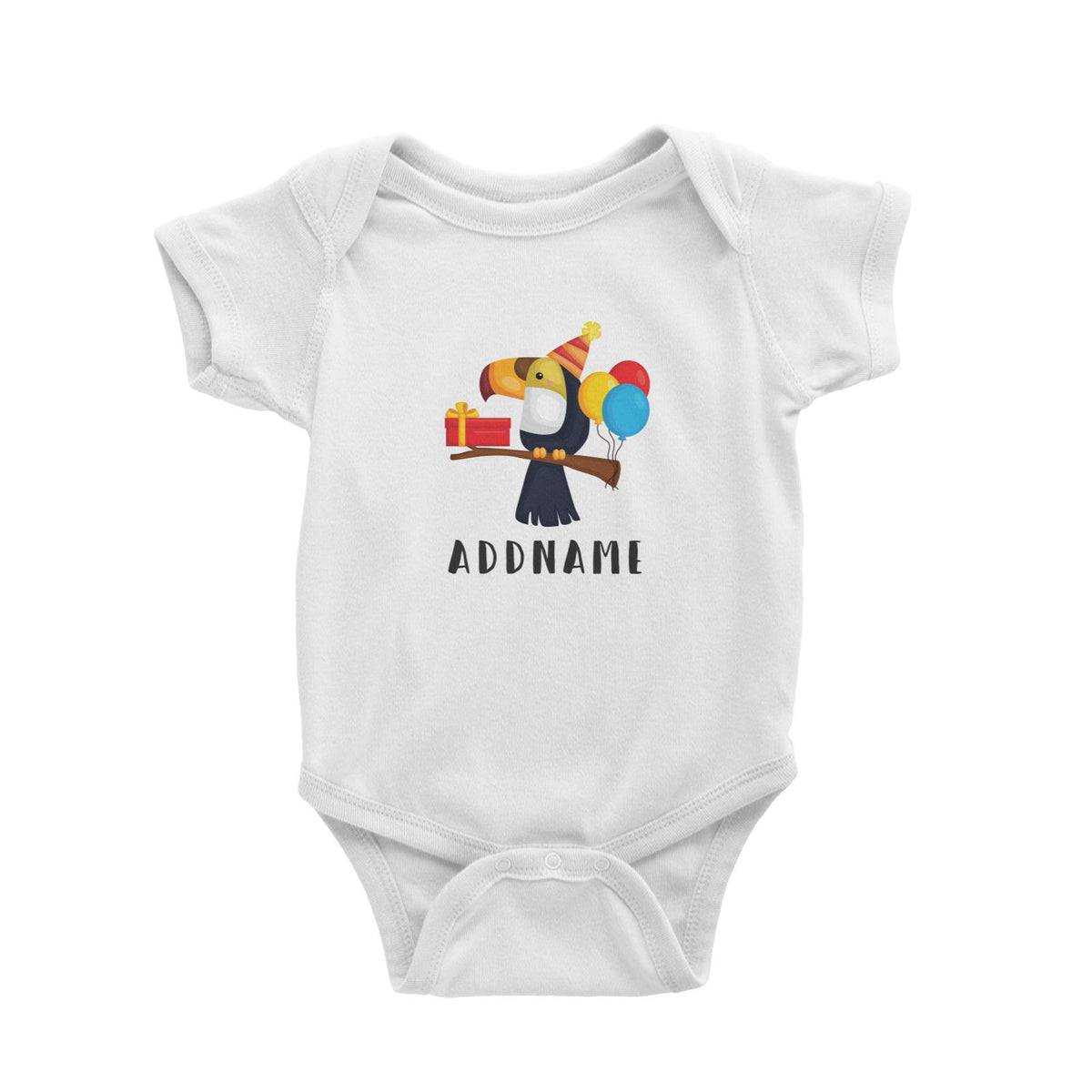 Birthday Hawaii Hornbill Wearing Party Hat Addname Baby Romper