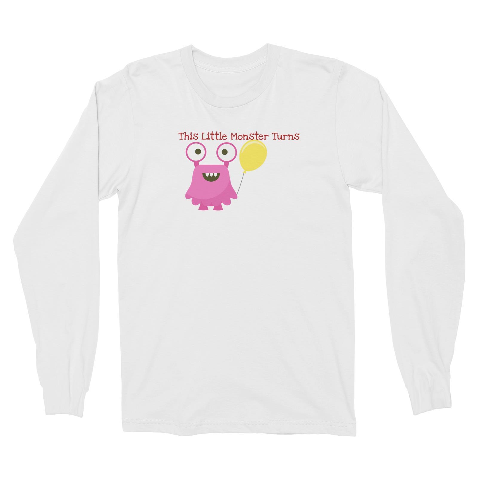Pink Monster Birthday Theme Personalizable with Name and Number Long Sleeve Unisex T-Shirt