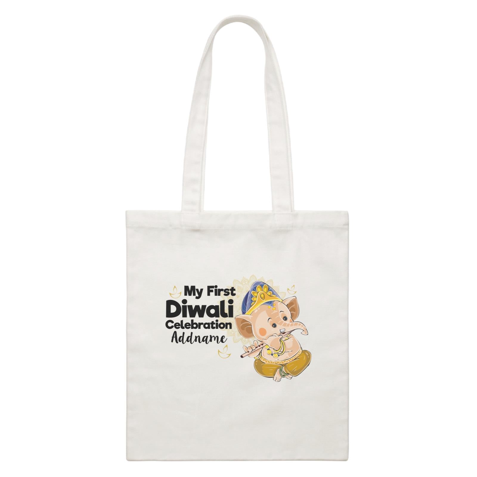 Cute Ganesha My First Diwali Celebration Addname White Canvas Bag