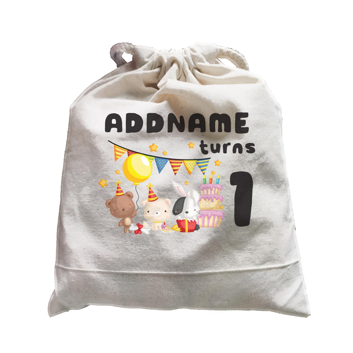 Birthday Friendly Animals Rabbit Bear And Dog Party Addname Turns 1 Satchel
