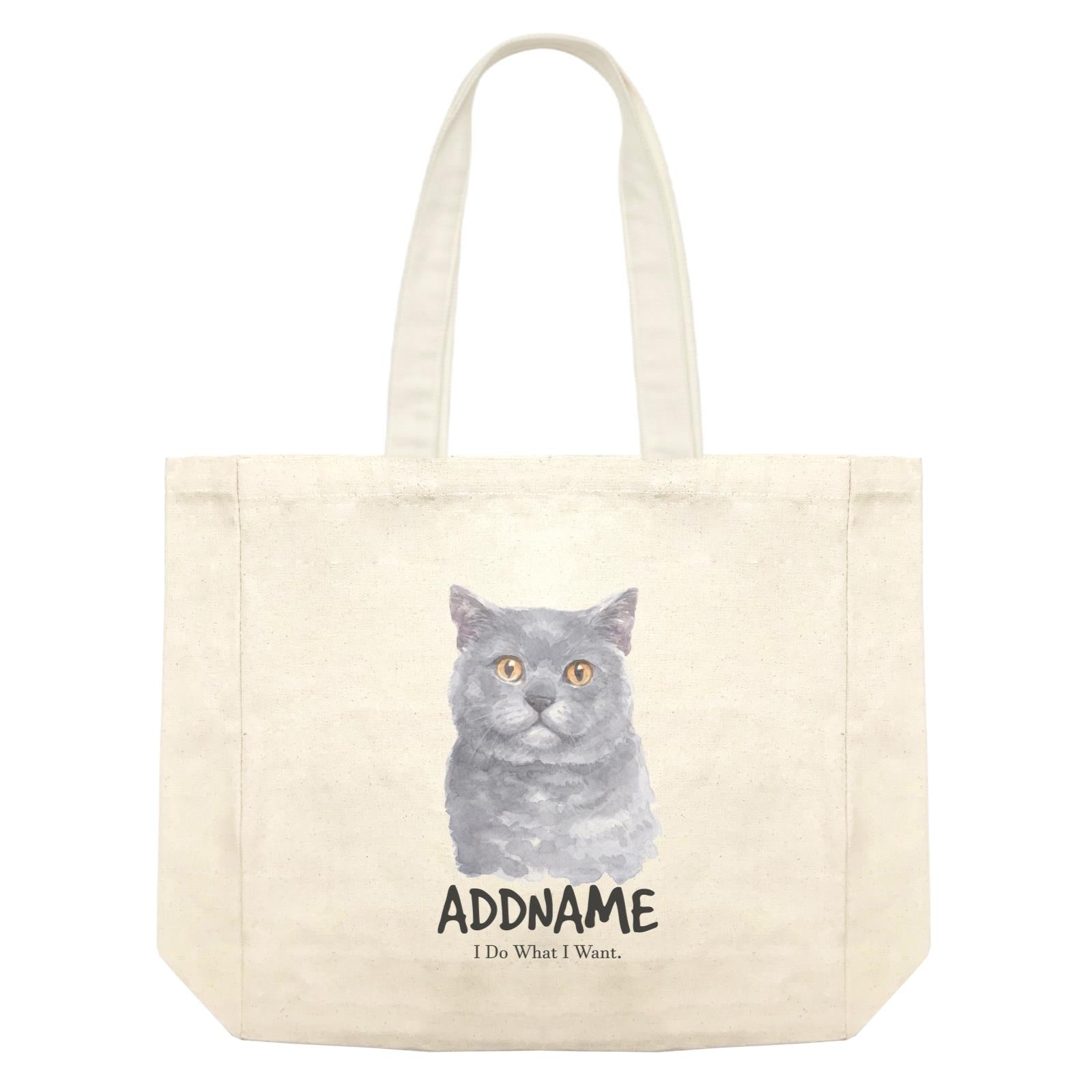 Watercolor Cat British Shorthair I Do What I Want Addname Shopping Bag