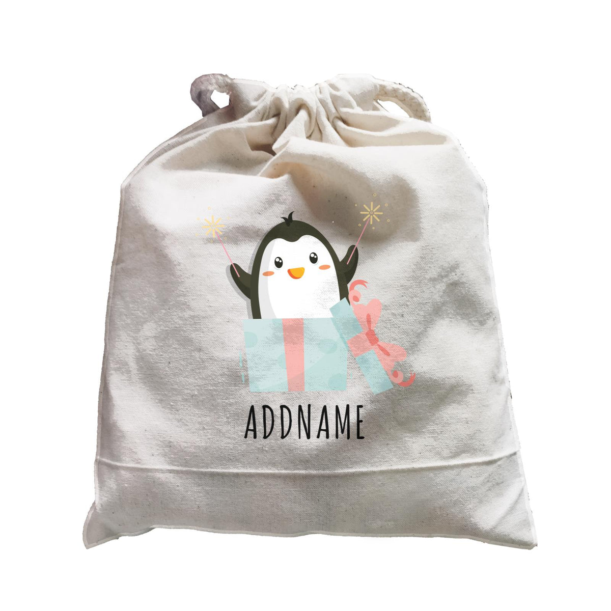 Birthday Cute Penguin Taking Fireworks In Present Box Addname Satchel