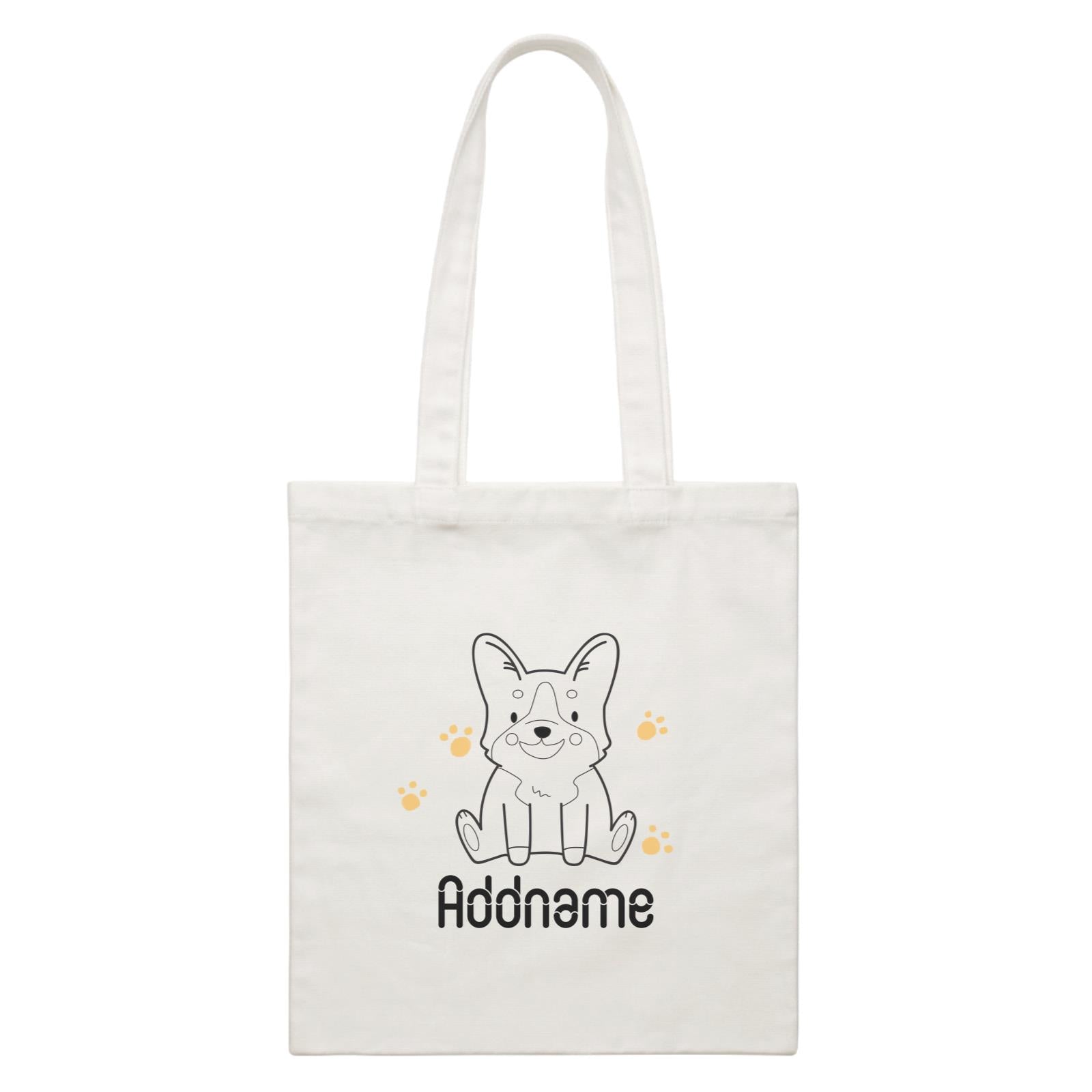 Coloring Outline Cute Hand Drawn Animals Dogs Corgi Addname White White Canvas Bag