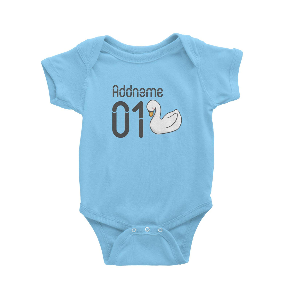 Name and Number Cute Hand Drawn Style Swan Baby Romper