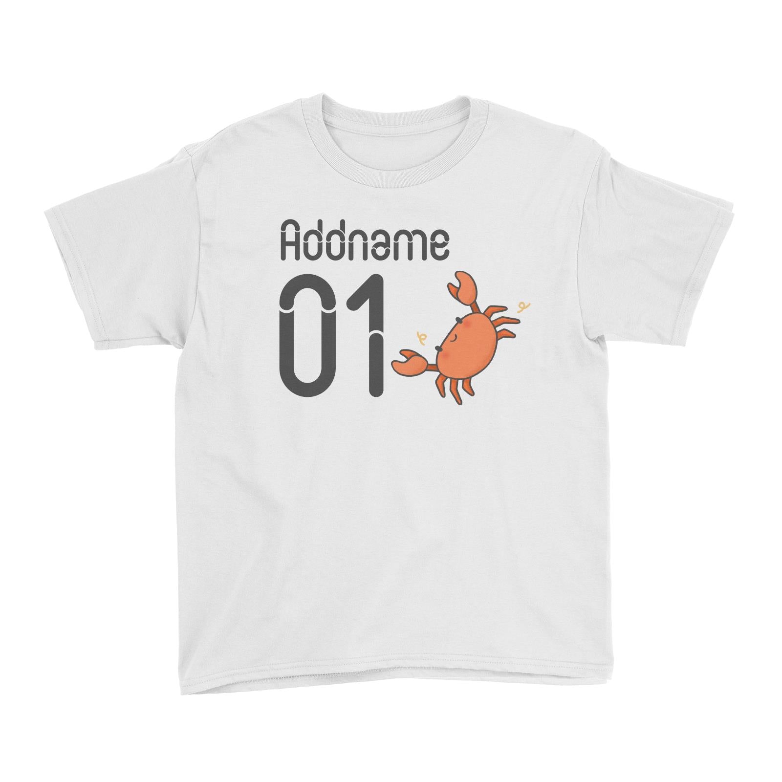 Name and Number Cute Hand Drawn Style Crab Kid's T-Shirt
