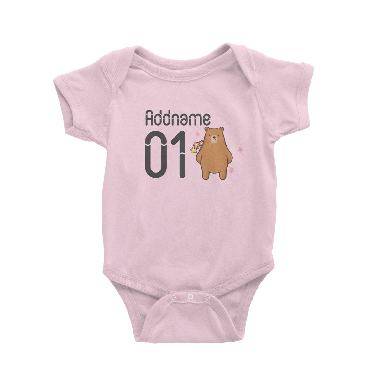 Name and Number Cute Hand Drawn Style Bear Baby Romper