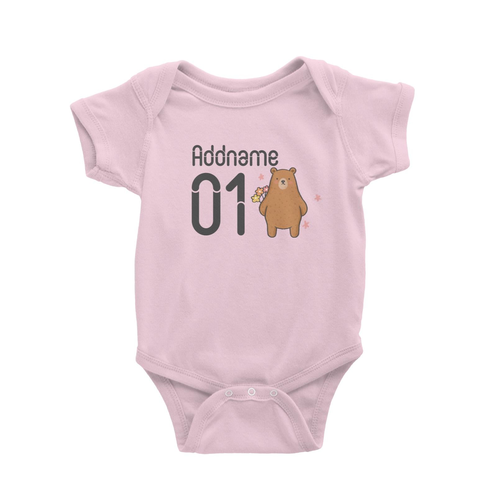 Name and Number Cute Hand Drawn Style Bear Baby Romper