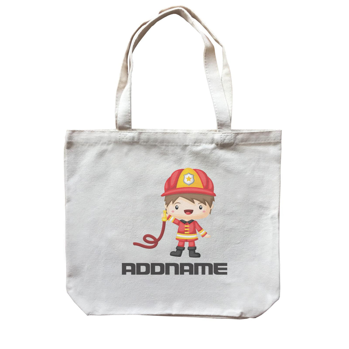 Birthday Firefighter Boy Holding Water Hose Addname Canvas Bag