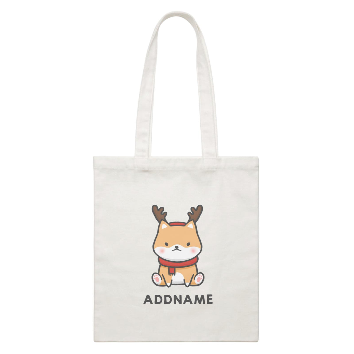 Xmas Cute Shiba Inu Sitting Addname White Canvas Bag