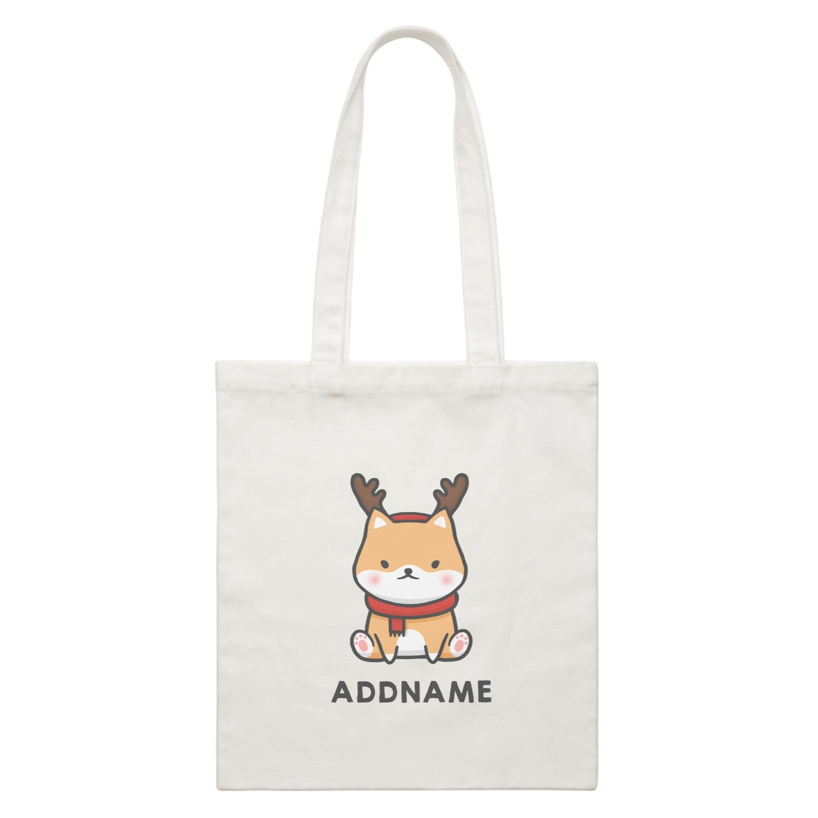 Xmas Cute Shiba Inu Sitting Addname White Canvas Bag