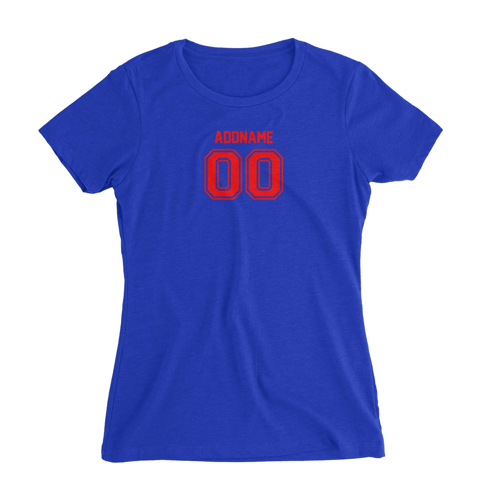Adults Jersey Red Font With Name and Number Women's Slim Fit T-Shirt