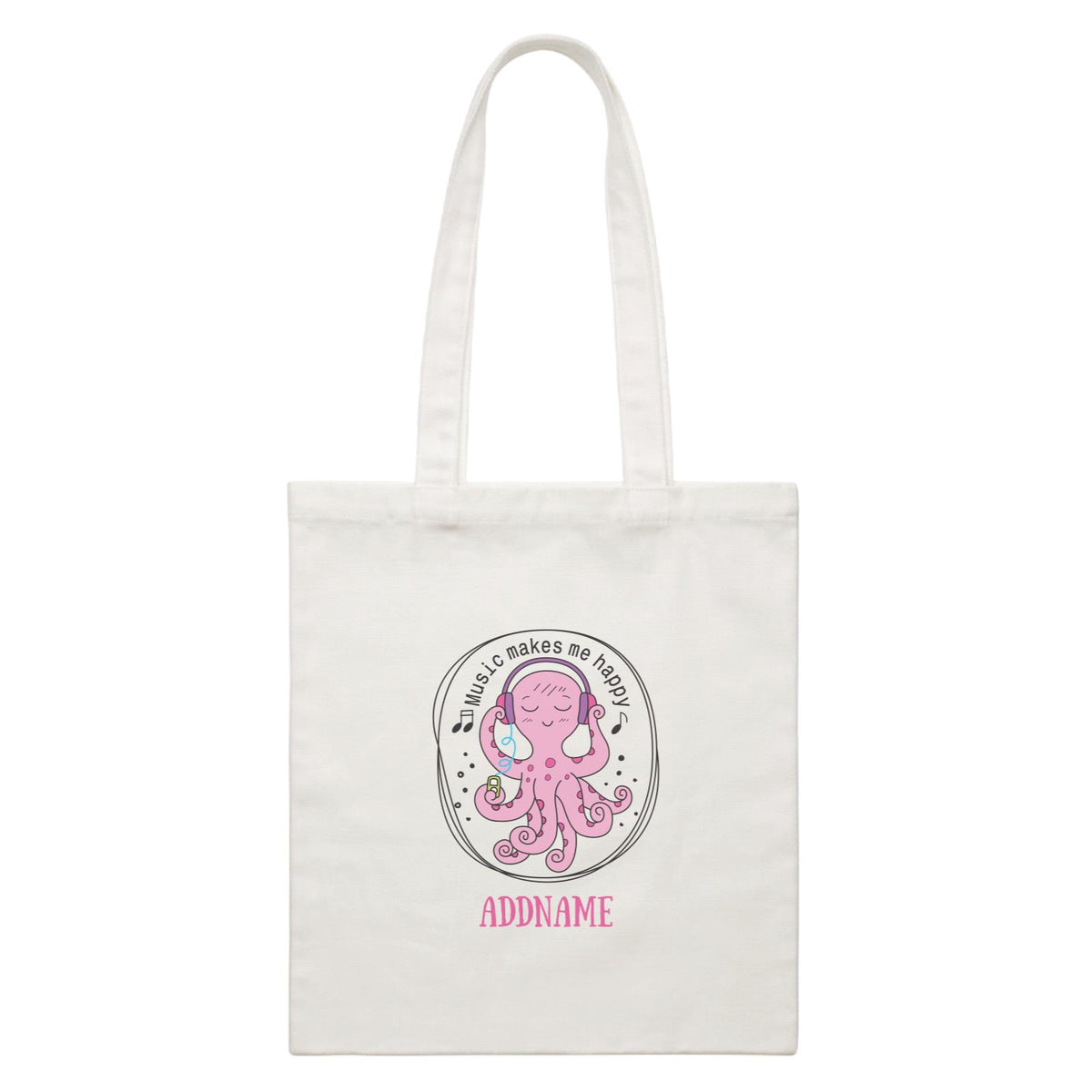 Cool Cute Sea Animals Music Make Me Happy Addname White Canvas Bag