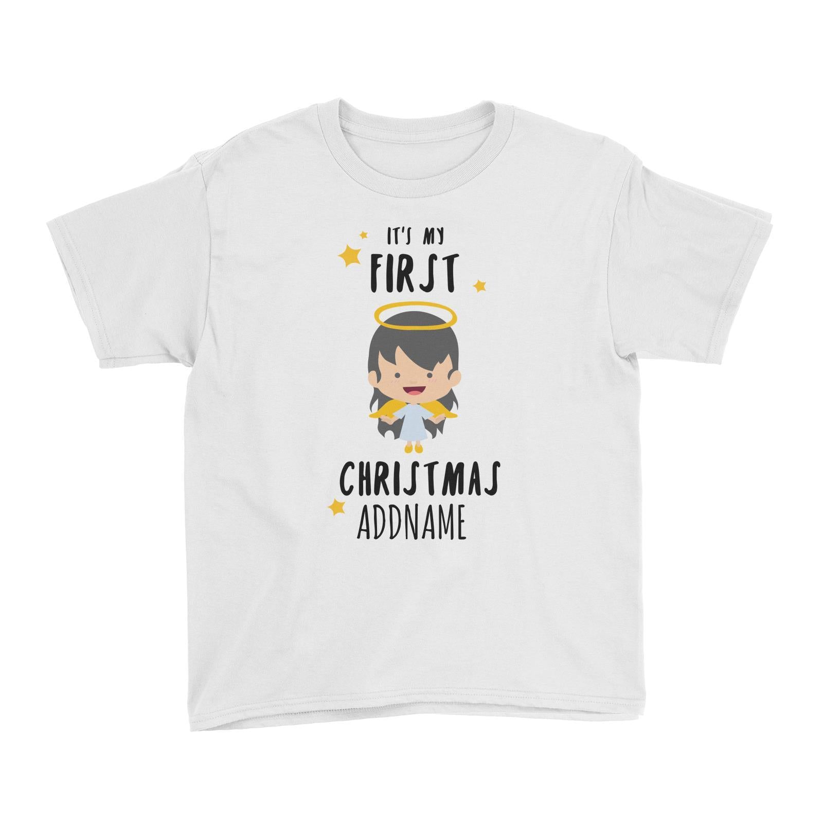 Cute Girl Angel First Christmas Addname Kid's T-Shirt  Personalizable Designs