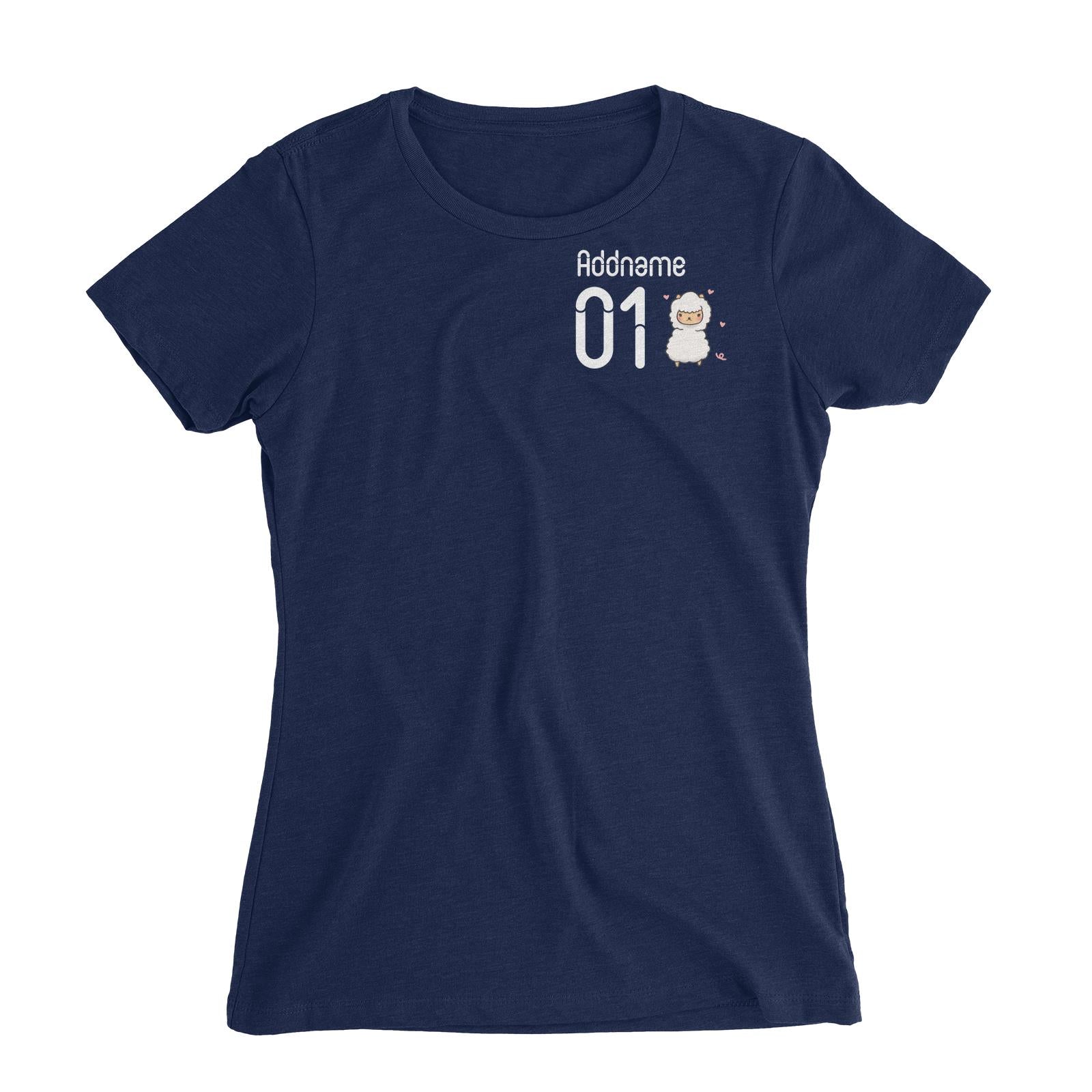 Pocket Name and Number Cute Hand Drawn Style Alpaca Women's Slim Fit T-Shirt