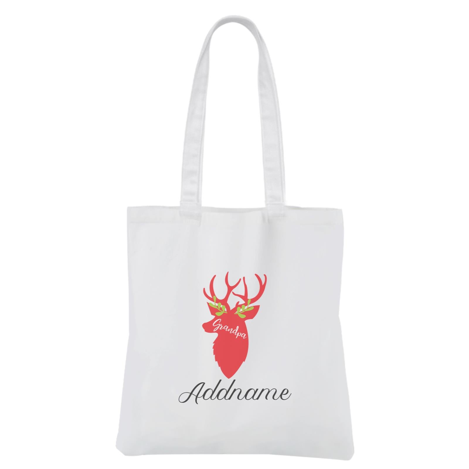 Christmas Series Grandpa Silhouette Reindeer White Canvas Bag