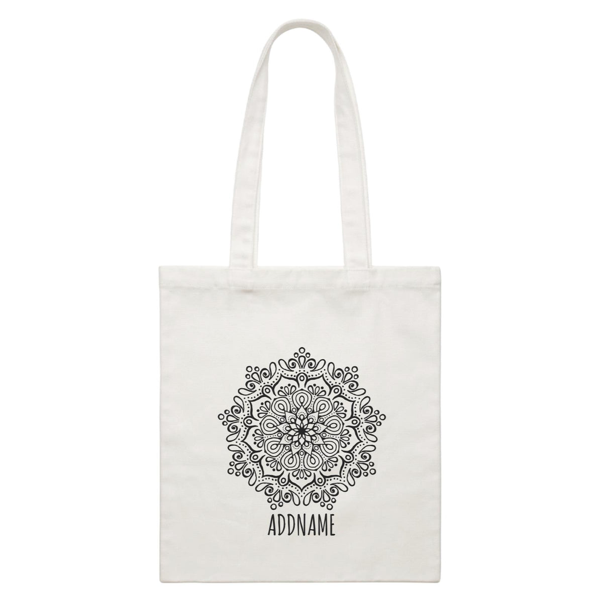 Monochrome Mandala 1 Addname White Canvas Bag