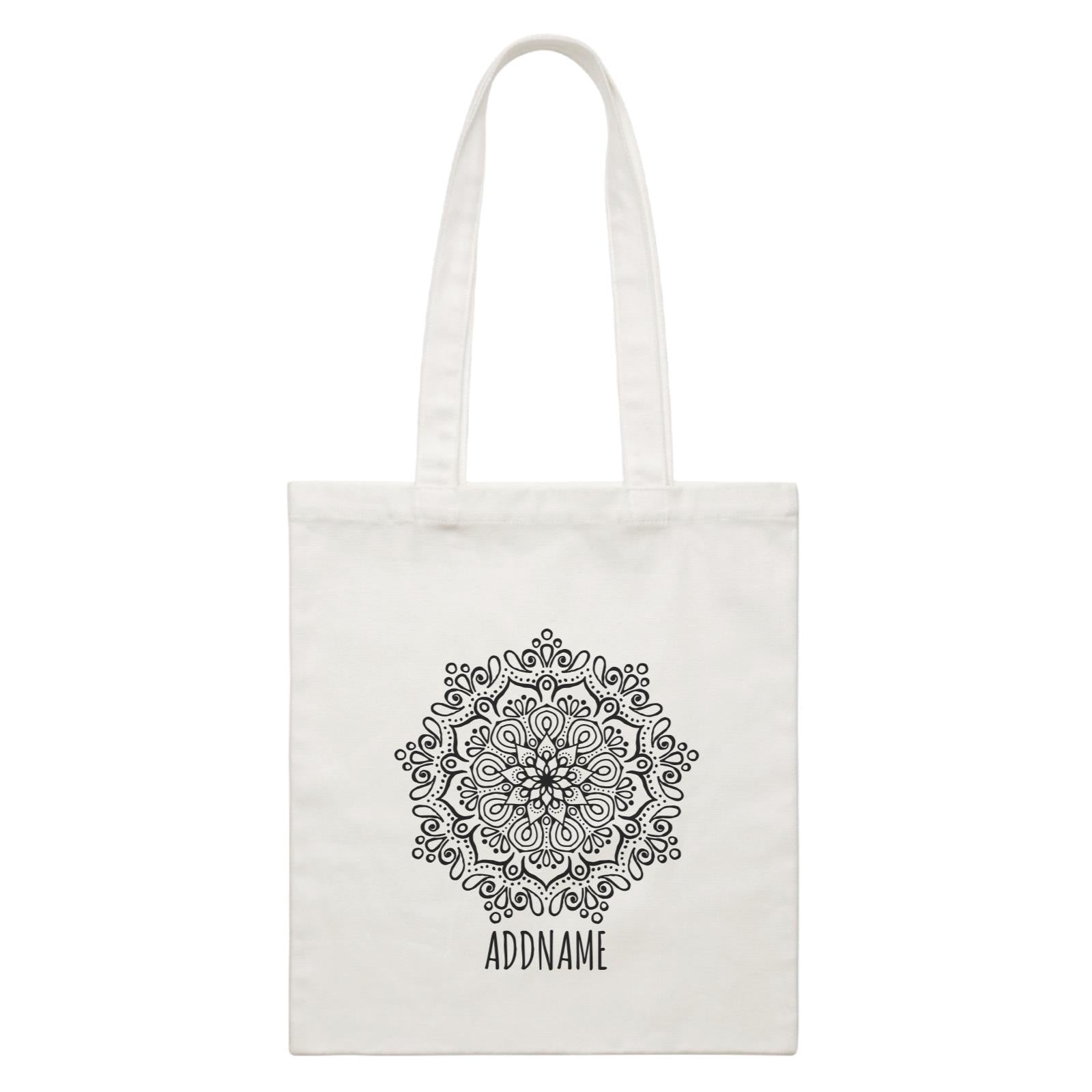 Monochrome Mandala 1 Addname White Canvas Bag