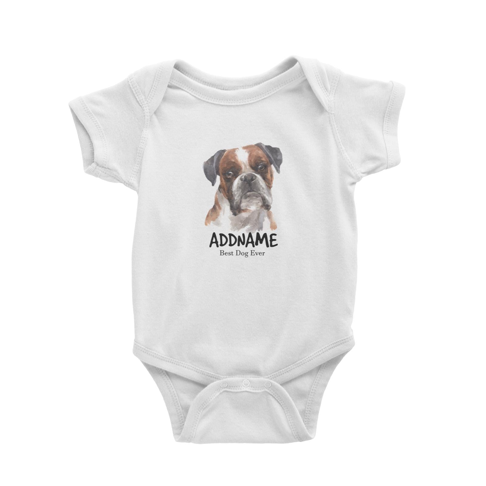 Watercolor Dog Boxer Black Ears Best Dog Ever Addname Baby Romper