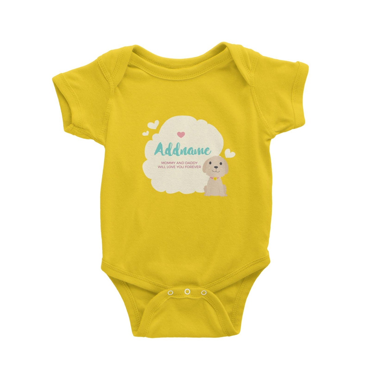 Cute Dog and Yellow Cloud Personalizable with Name and Text Baby Romper
