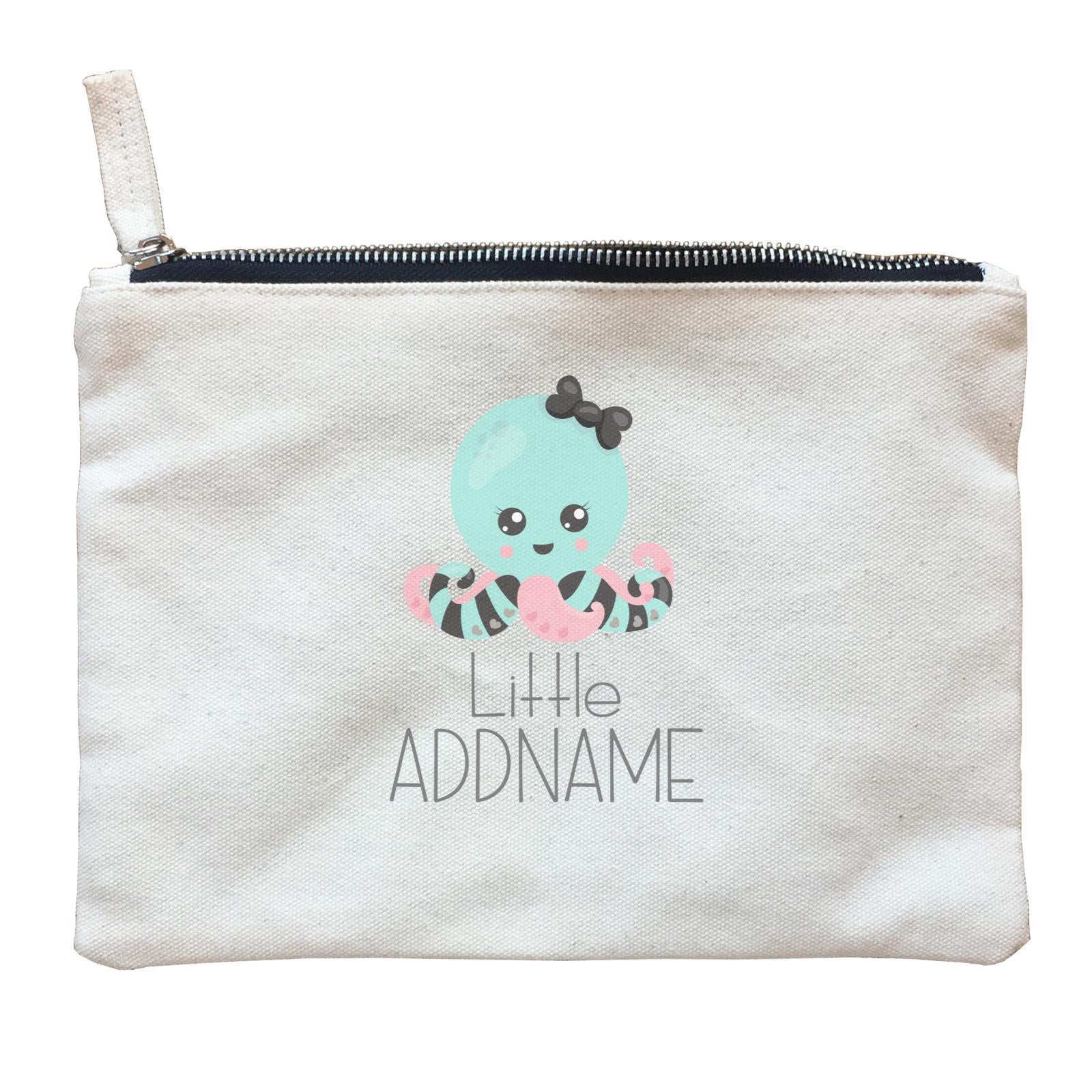 Nursery Animals Little Octopus with Ribbon Addname Zipper Pouch