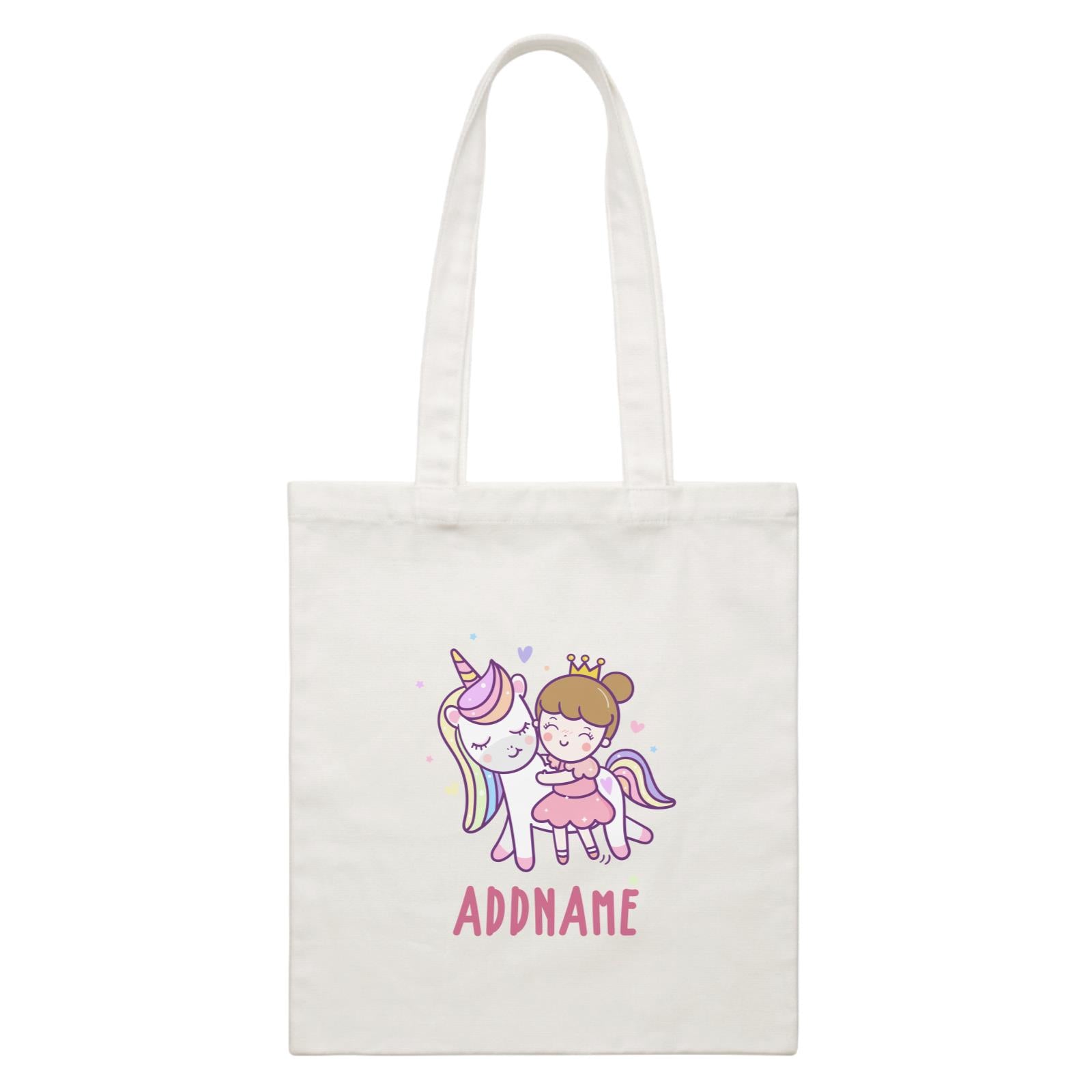 Unicorn And Princess Series Cute Unicorn With Princess Addname White Canvas Bag