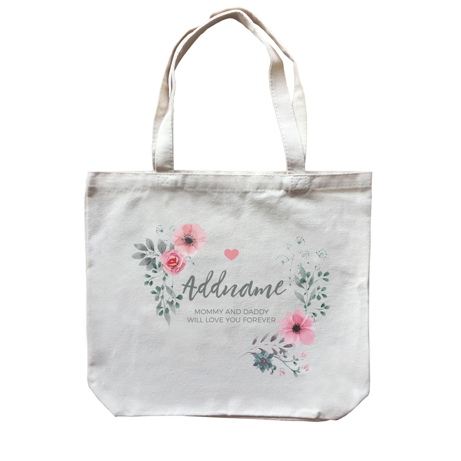 Watercolour Pink Flowers and Dark Wreath Personalizable with Name and Text Canvas Bag