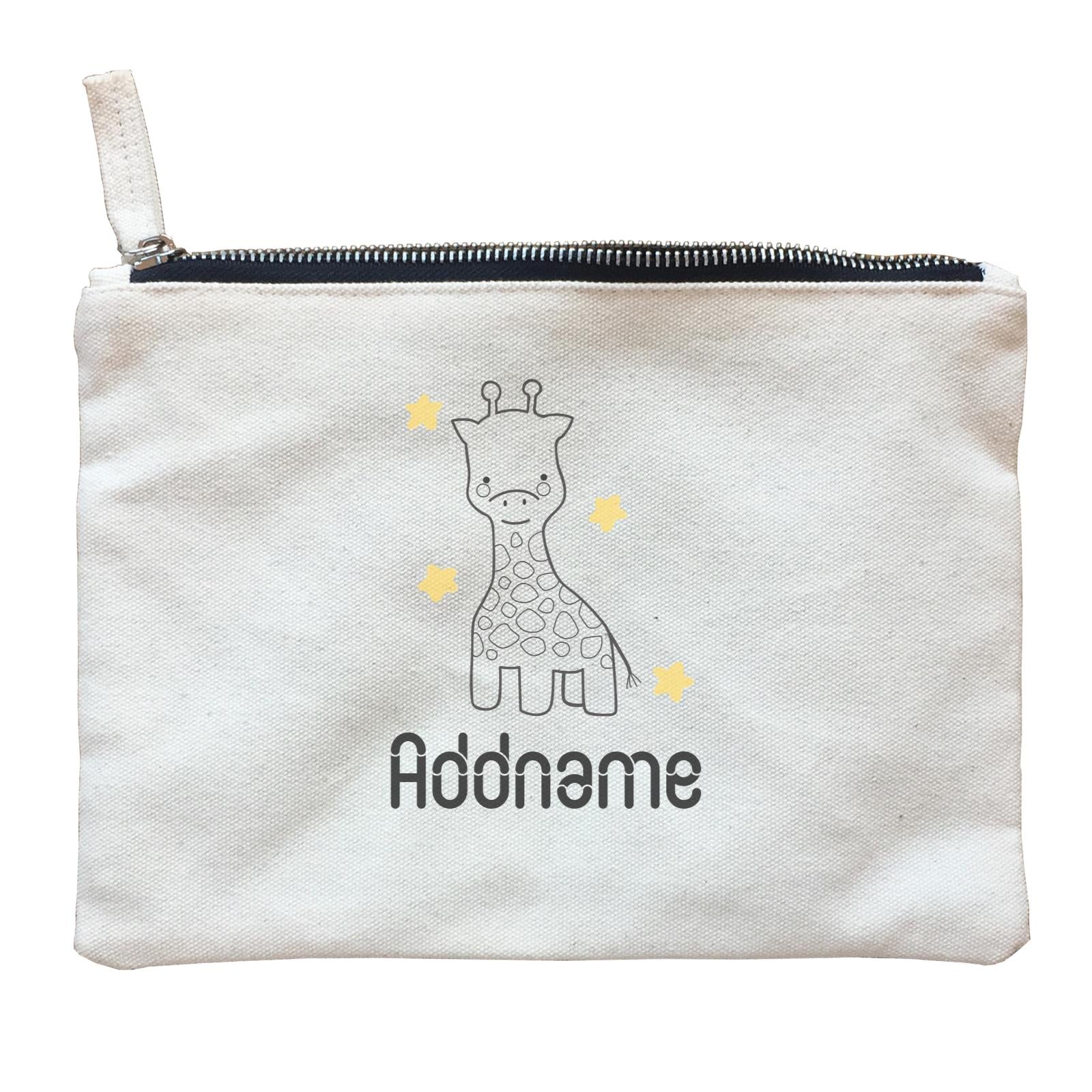 Coloring Outline Cute Hand Drawn Animals Safari Giraffe Addname Zipper Pouch