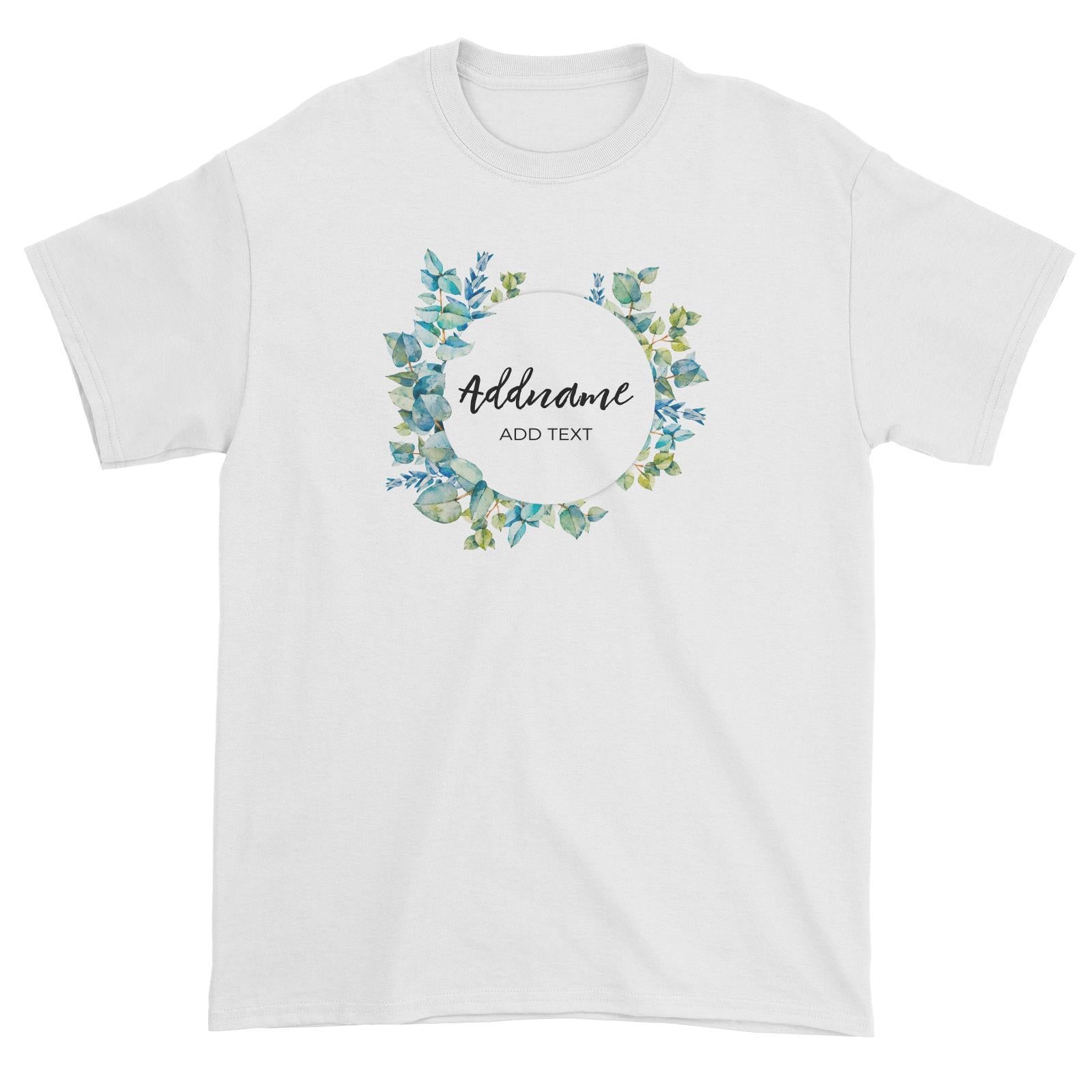 Add Your Own Text Teacher Blue Leaves Wreath Addname And Add Text Unisex T-Shirt