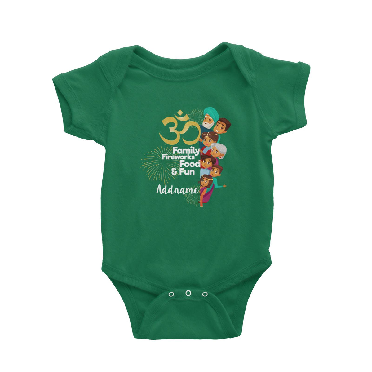 Cute Family OM Family Fireworks Food and Fun Addname Baby Romper