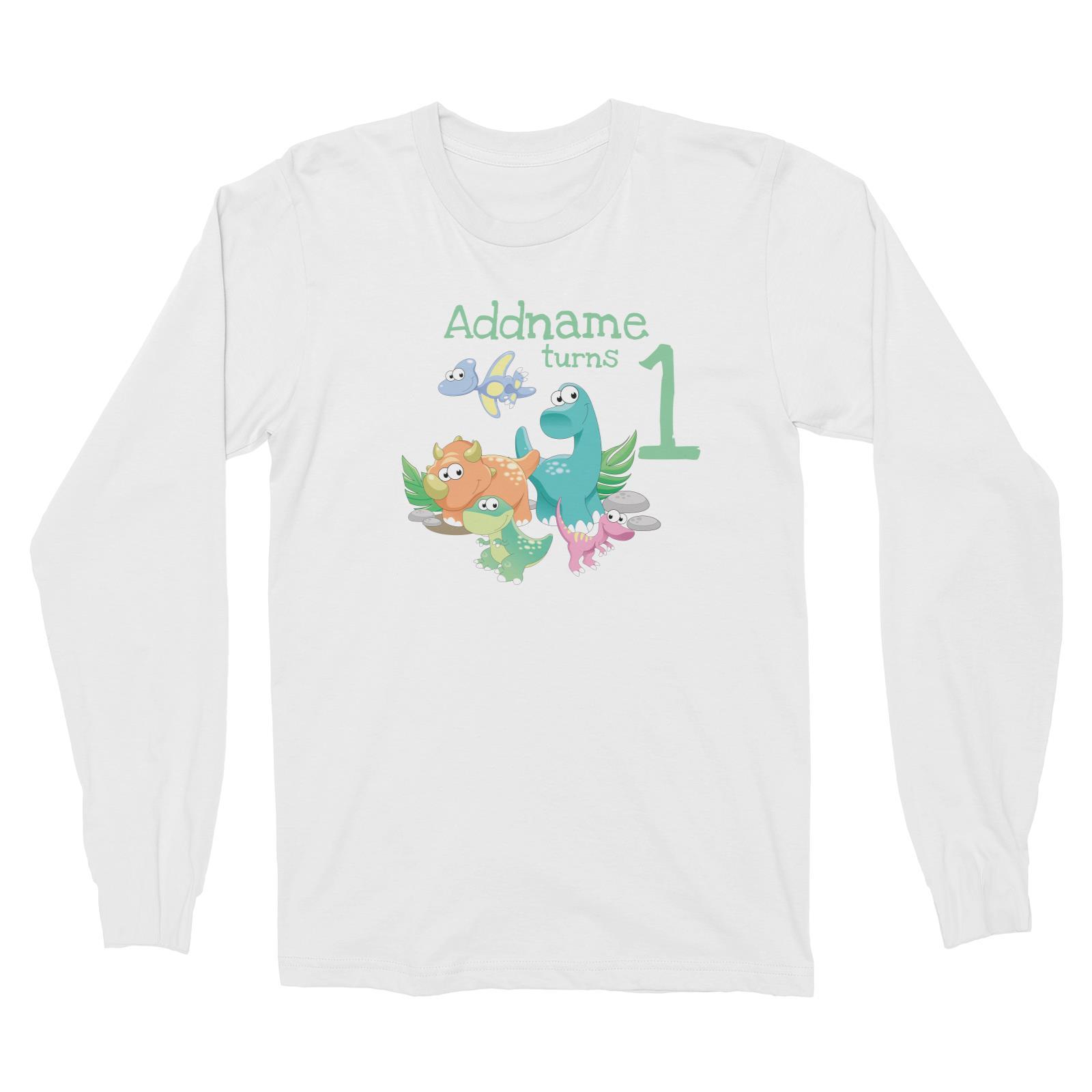 Dinosaurs Birthday Theme Personalizable with Name and Number Long Sleeve Unisex T-Shirt