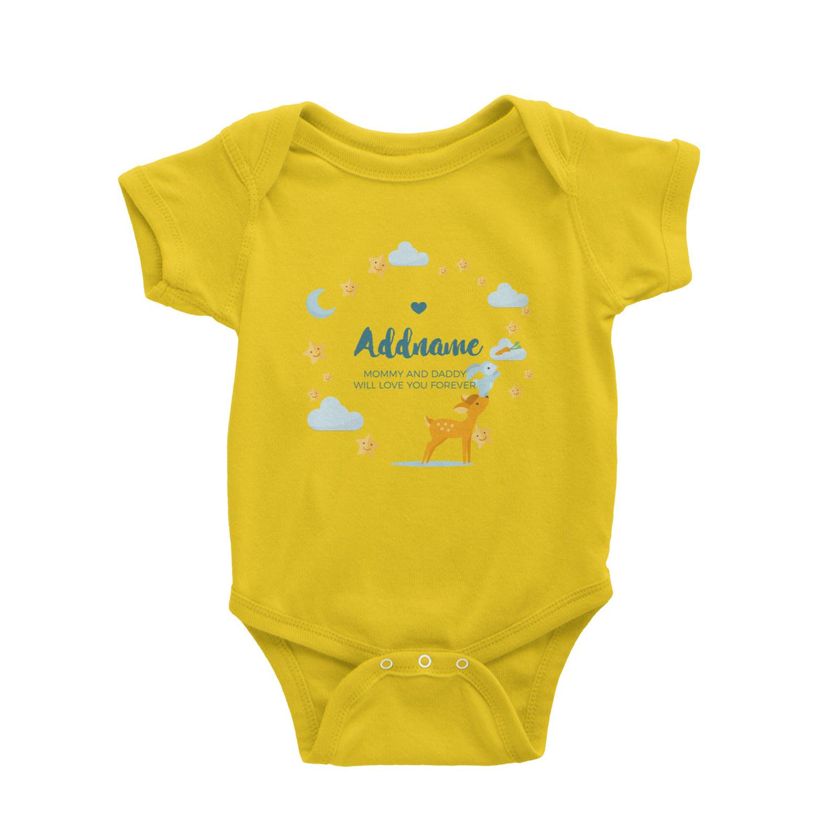 Cute Deer and Rabbit with Star and Moon Elements Personalizable with Name and Text Baby Romper