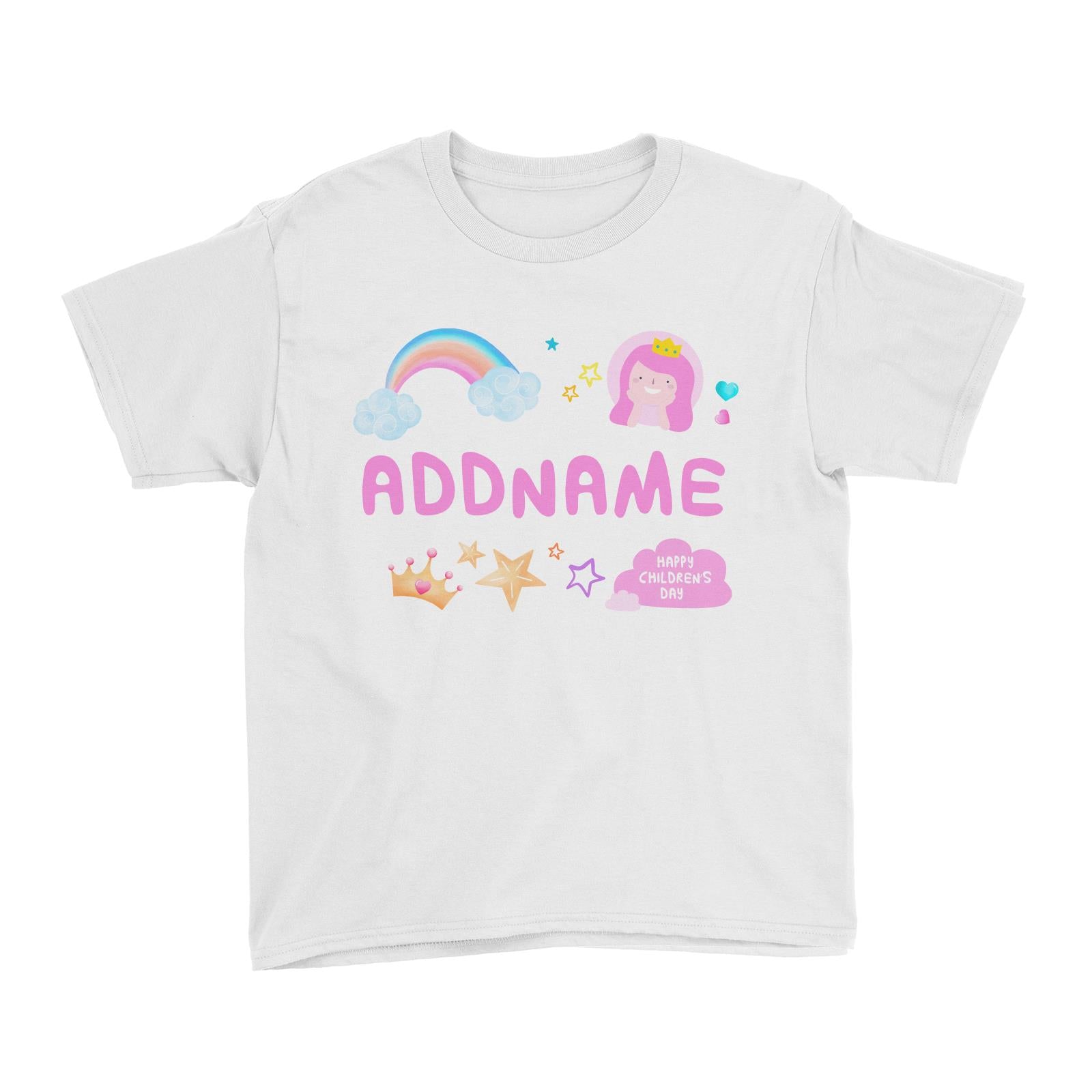 Children's Day Gift Series Cute Pink Girl Princess Rainbow Addname Kid's T-Shirt