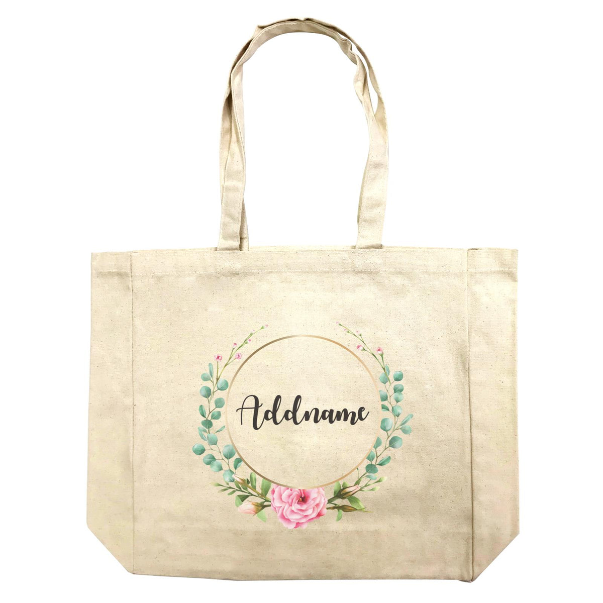Floral Modern Pink Flowers With Circle Addname Shopping Bag