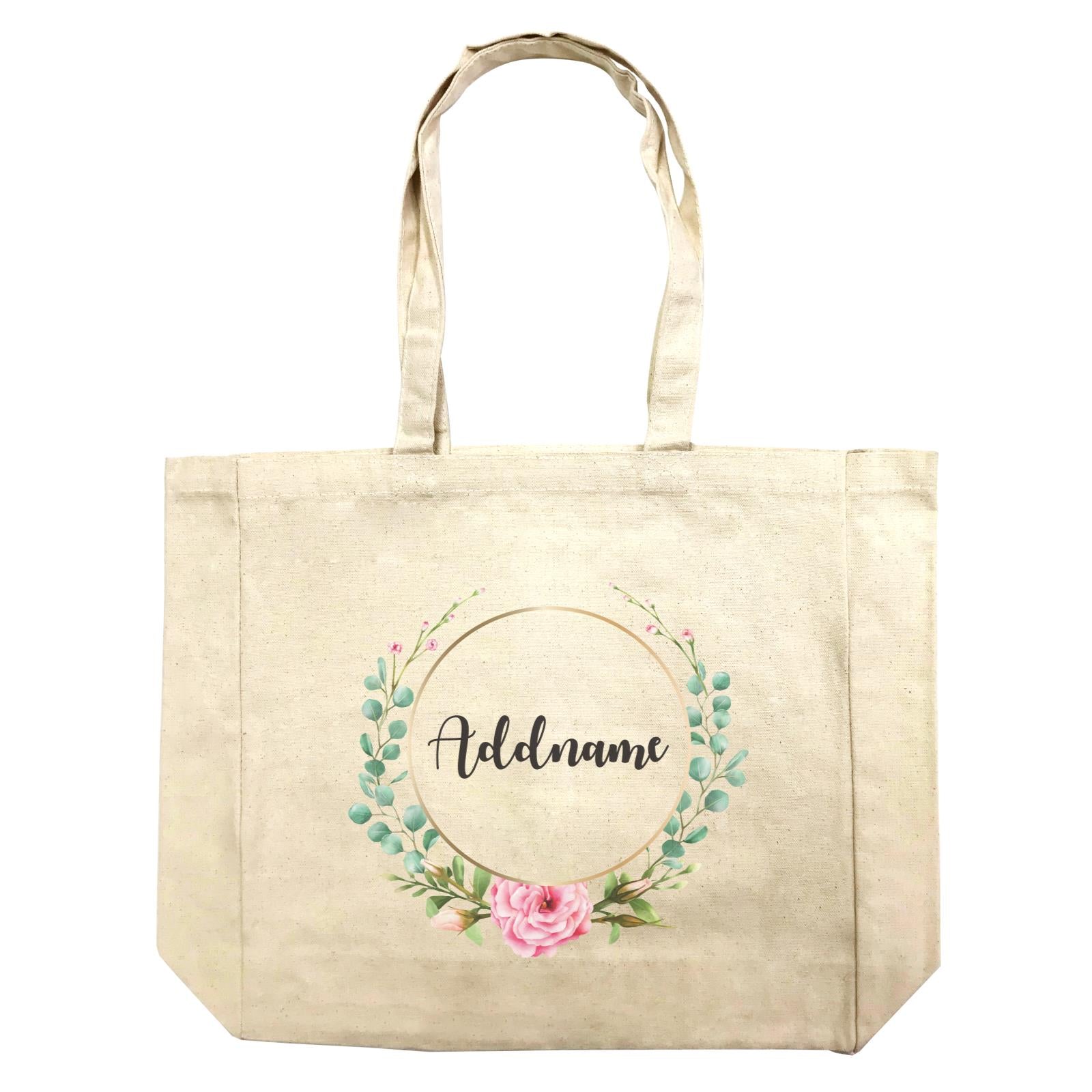 Floral Modern Pink Flowers With Circle Addname Shopping Bag