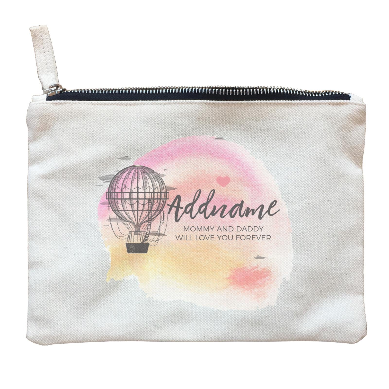 Hot Air Balloon Scribble with Watercolour Background Personalizable with Name and Text Zipper Pouch