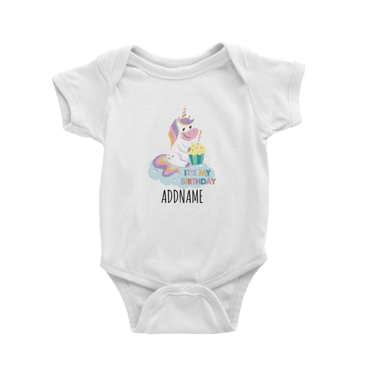 Pastel It's My Birthday Unicorn White White Baby Romper