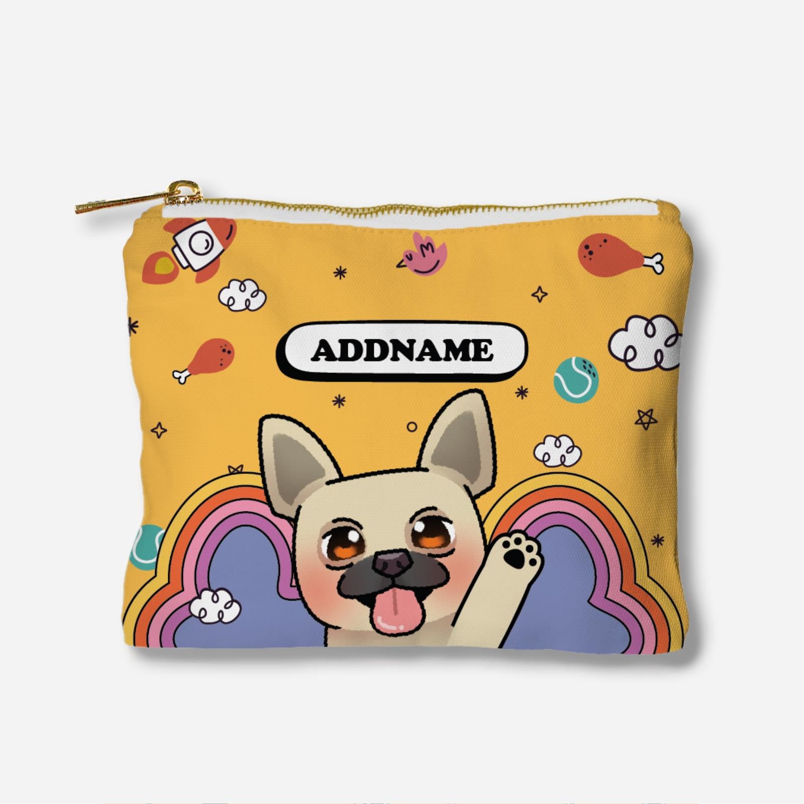 Paw Print Series Full Print Zipper Pouch - Light Brown Boston Terrier