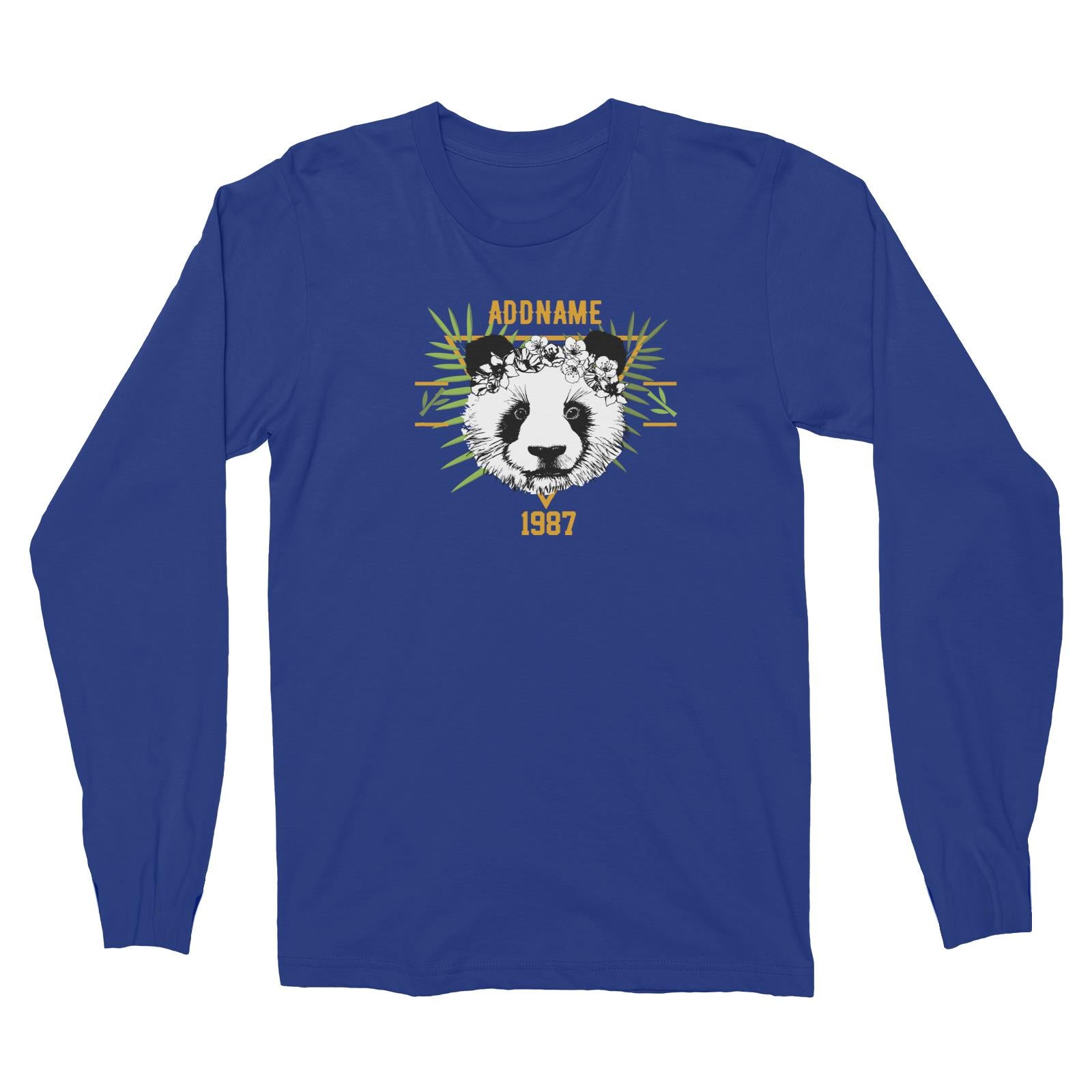 Jersey Panda With Flower Personalizable with Name and Year Long Sleeve Unisex T-Shirt