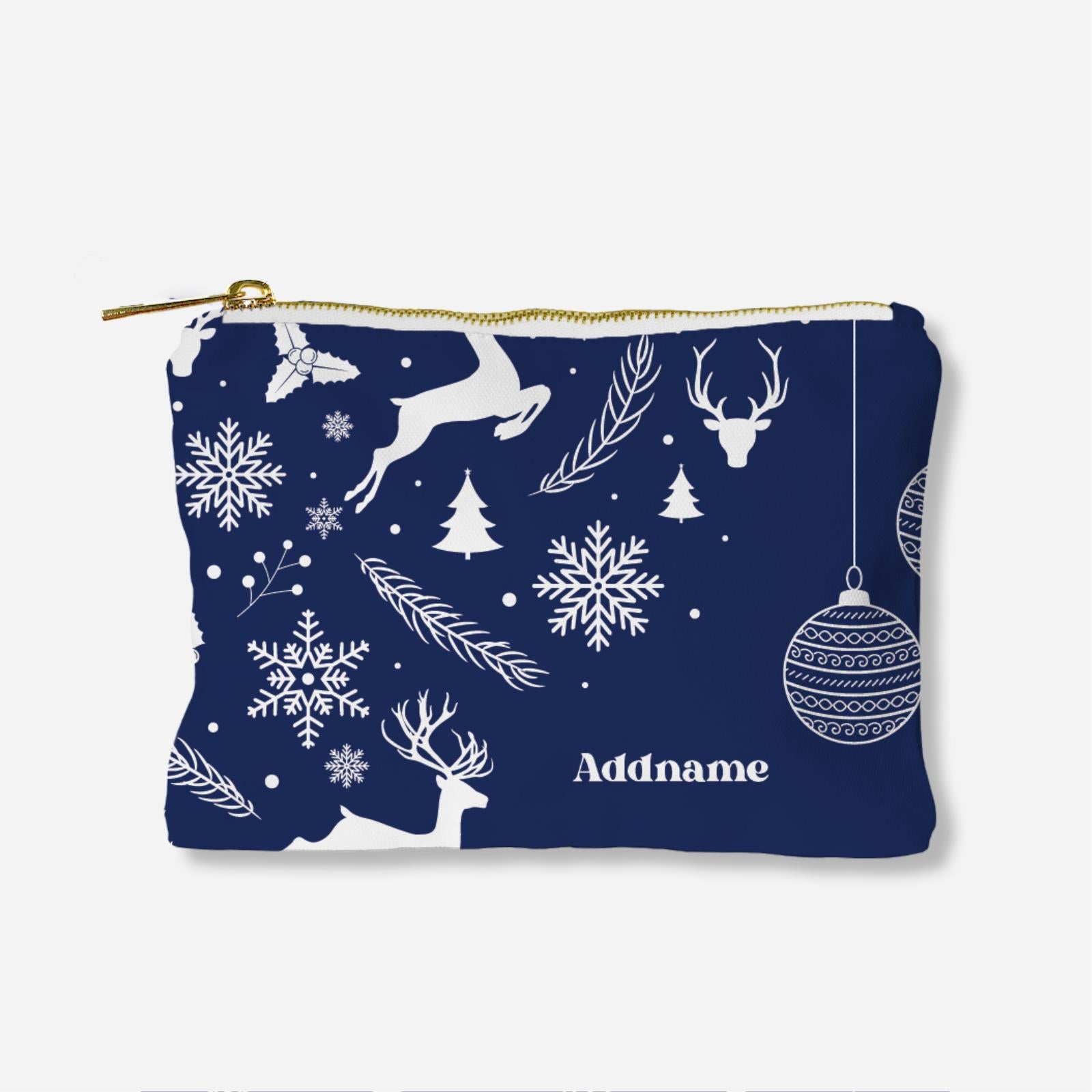 Christmas Series Full Print Zipper Pouch - Jubilant Reindeers Blue