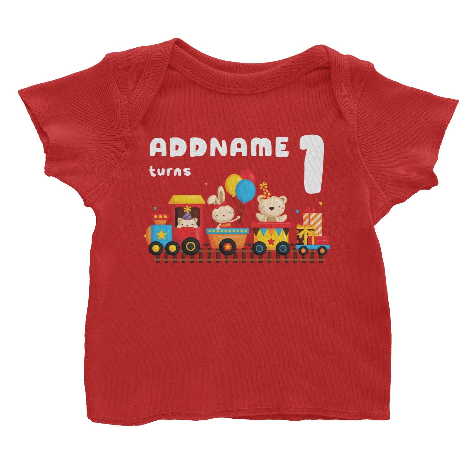 Birthday Fun Train And Animals Group Addname Turns 1 Baby T-Shirt