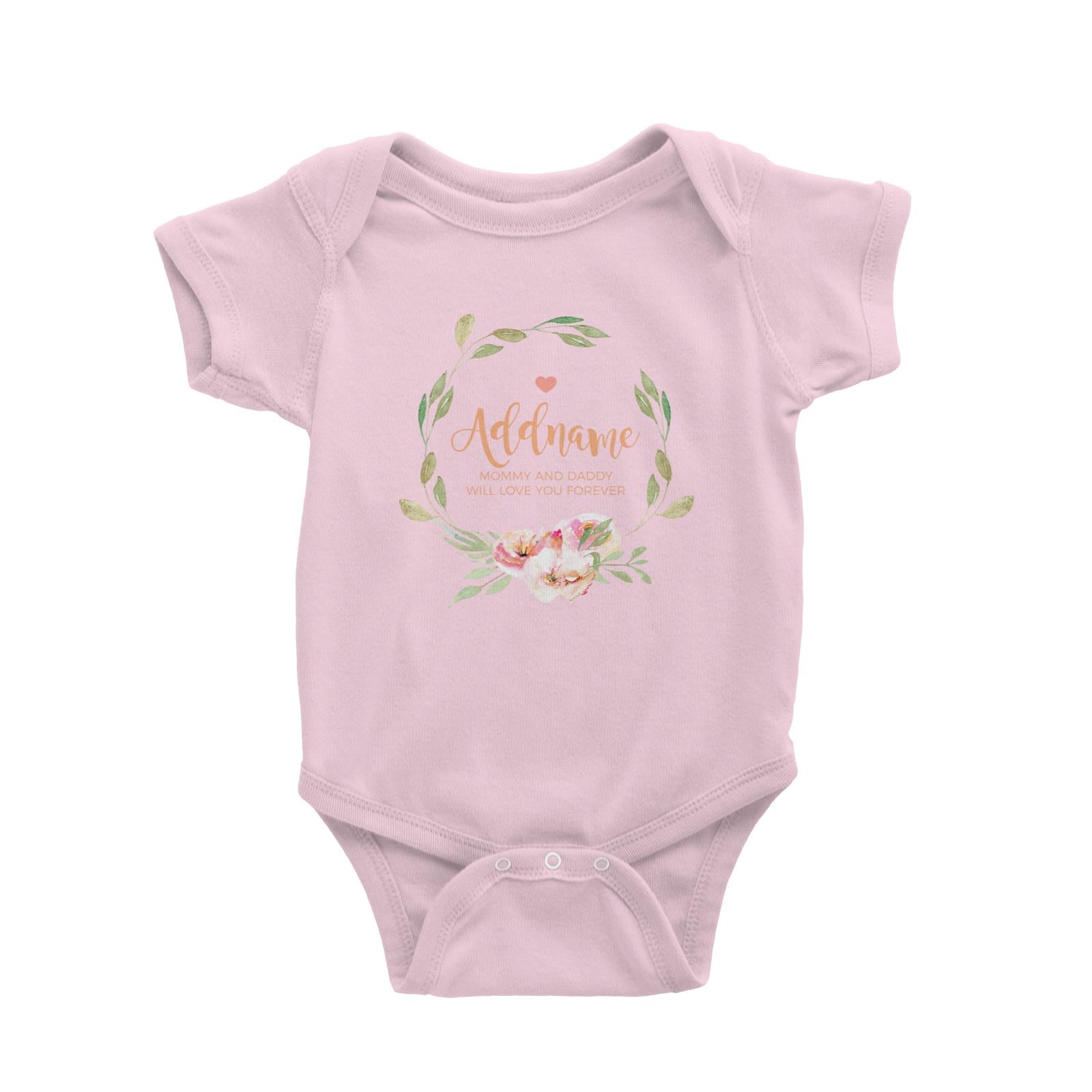 Watercolour Sweet Pink Flowers Wreath Personalizable with Name and Text Baby Romper
