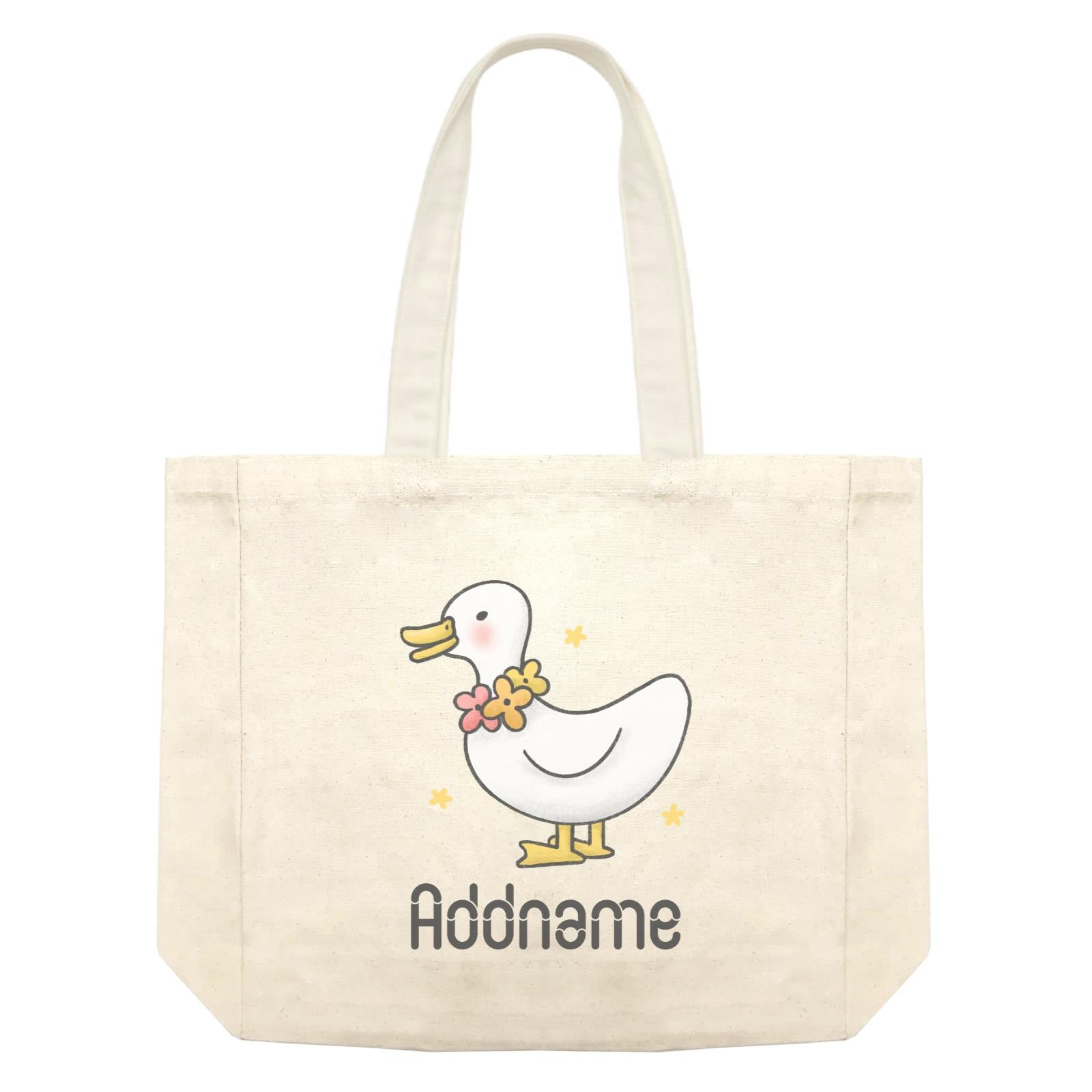Cute Hand Drawn Style Duck Addname Shopping Bag
