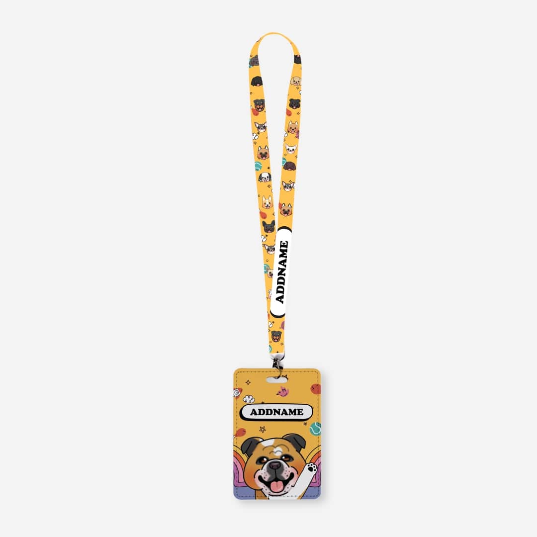 Paw Print Series Lanyard with Cardholder - Brown English Bulldog