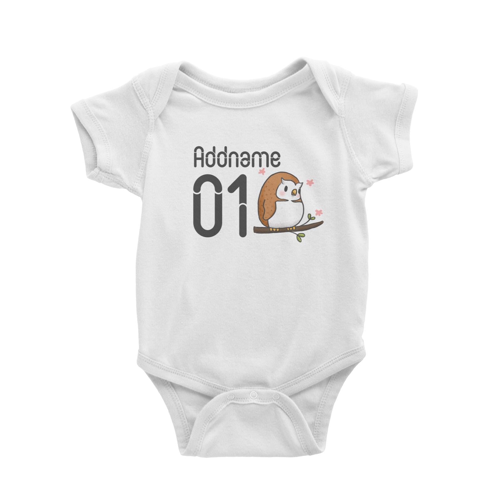Name and Number Cute Hand Drawn Style Owl Baby Romper (FLASH DEAL)